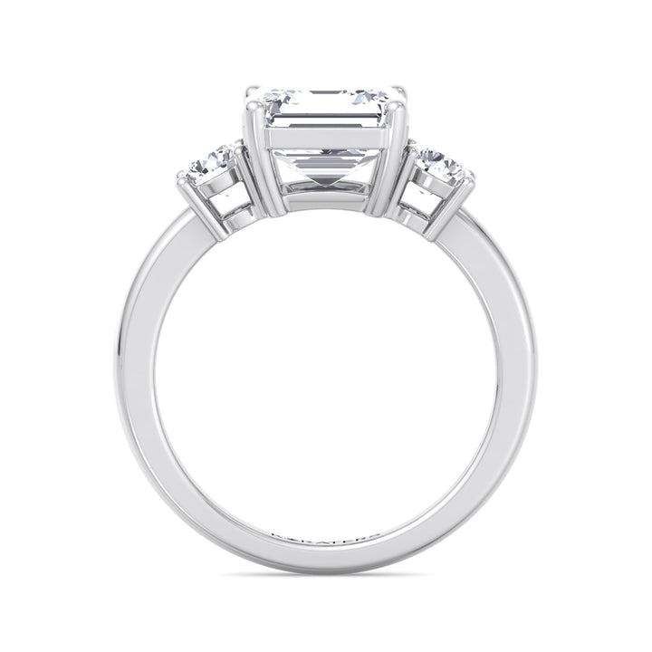 Asscher Cut Solitaire Lab Grown Diamond Engagement Ring with Round SideStones