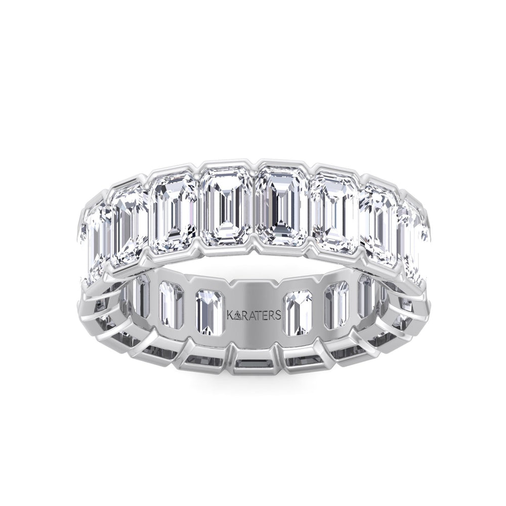 Half Bezel Set Emerald Cut Lab Grown Diamond Eternity Band White Gold 14K 18K
