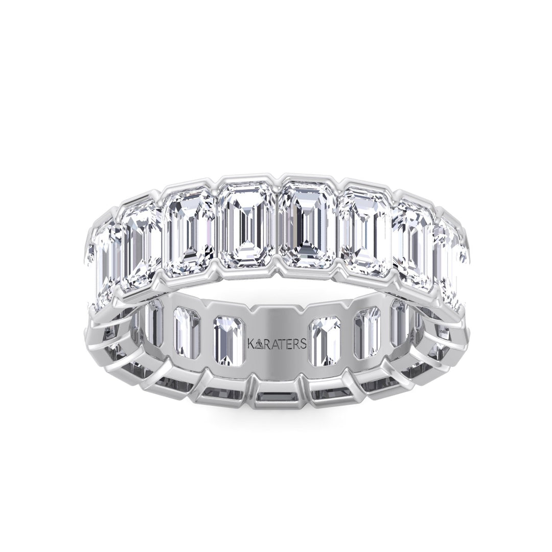 Half Bezel Set Emerald Cut Lab Grown Diamond Eternity Band White Gold 14K 18K
