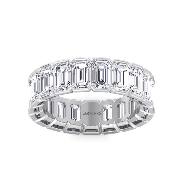 Half Bezel Set Emerald Cut Lab Grown Diamond Eternity Band White Gold 14K 18K
