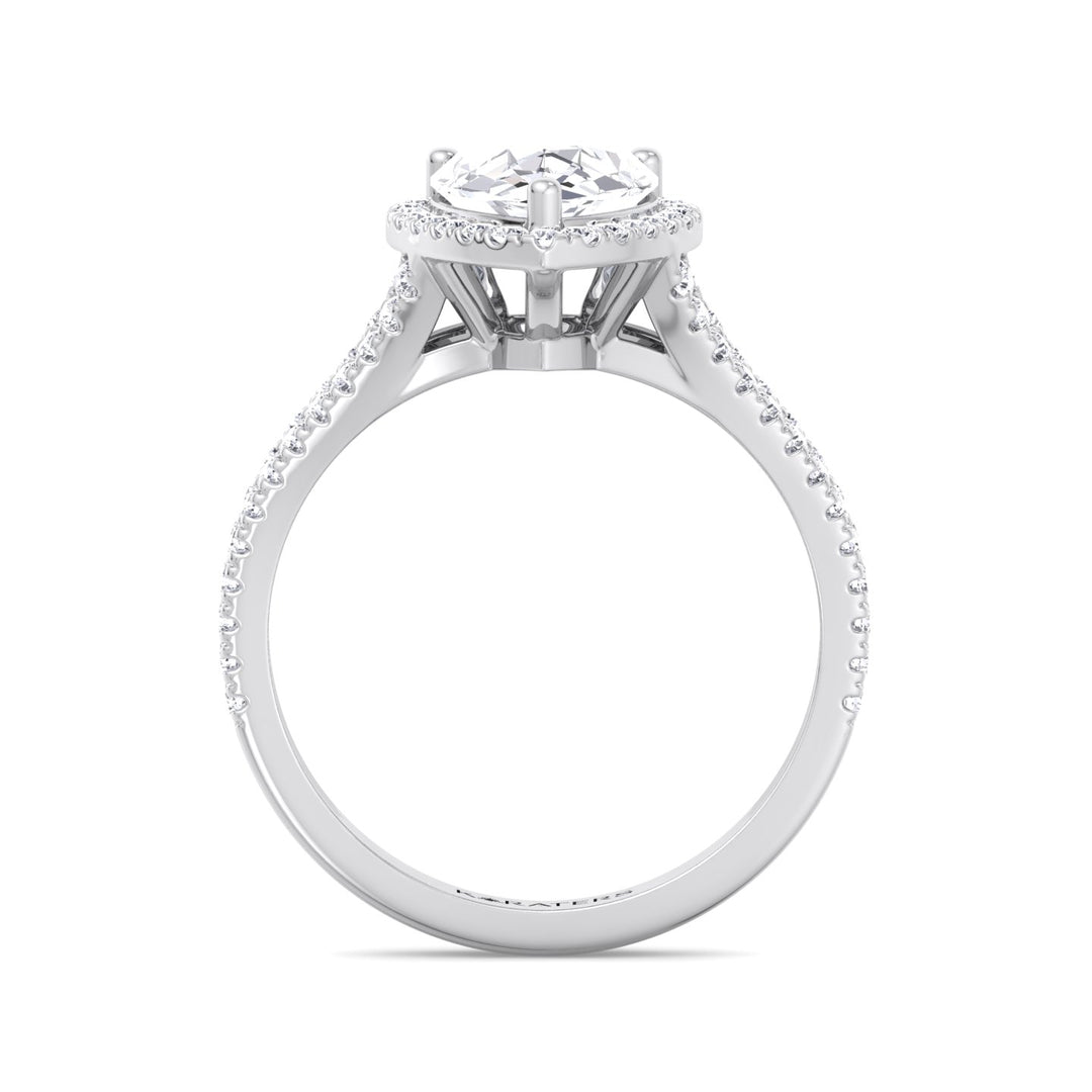 Pear Shaped Lab Grown Diamond Halo Engagement Ring with Pave Double Band
