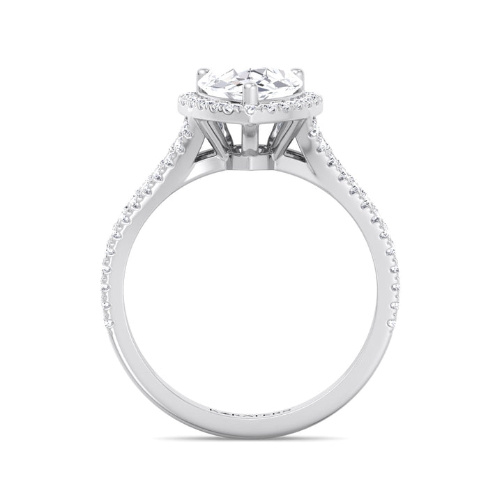 Pear Shaped Lab Grown Diamond Halo Engagement Ring with Pave Double Band