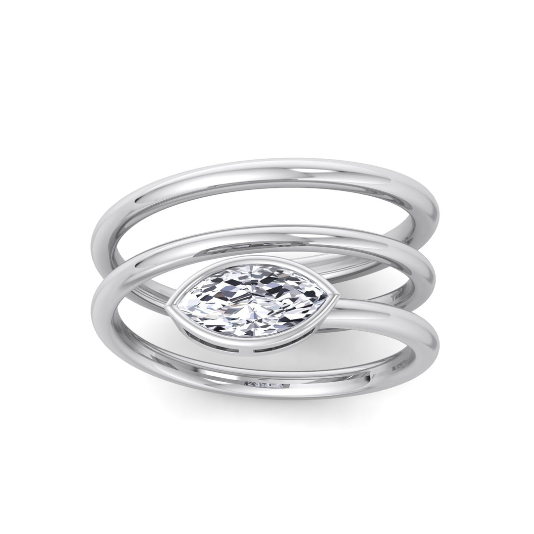 Spiral Bezel Set Marquise-Cut Lab Grown Diamond Ring White Gold 14K 18K