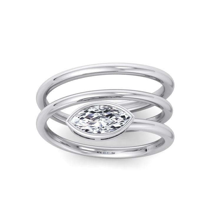 Spiral Bezel Set Marquise-Cut Lab Grown Diamond Ring White Gold 14K 18K