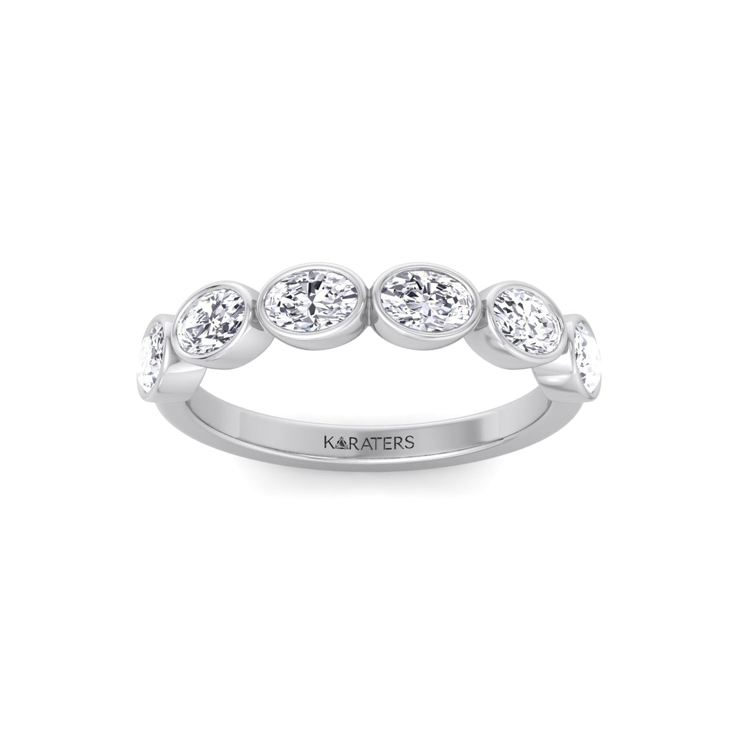 Bezel Set East To West Oval Shape Lab-Grown Diamond Halfway Eternity Band White Gold 14K 18K