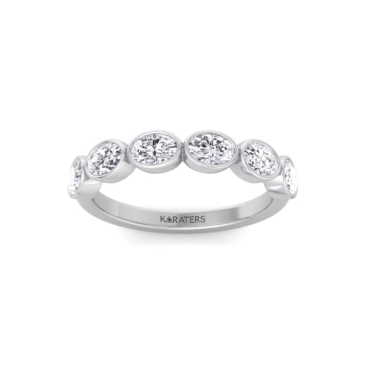 Bezel Set East To West Oval Shape Lab-Grown Diamond Halfway Eternity Band White Gold 14K 18K
