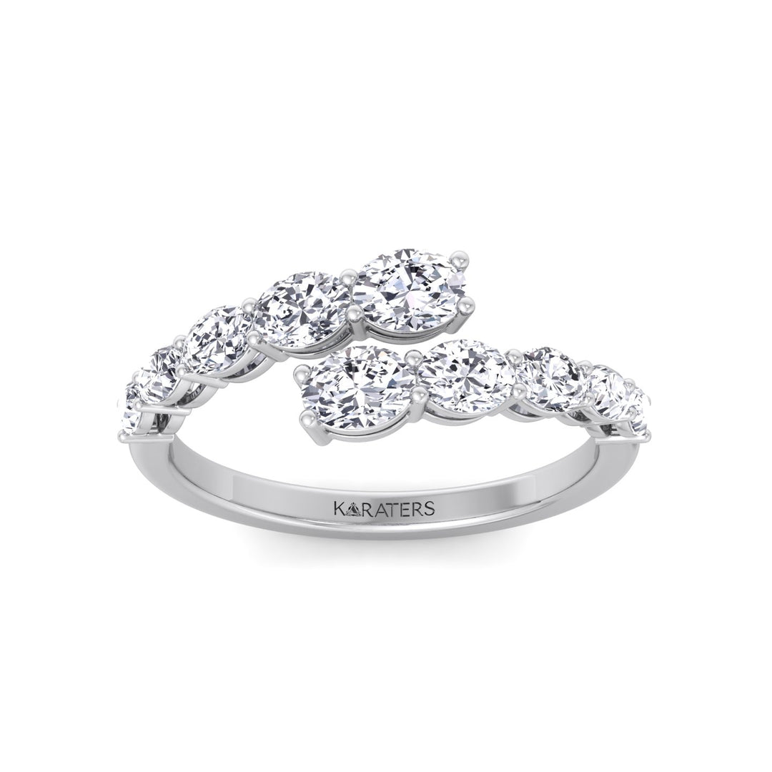 Graduated Oval Shape Lab Grown Diamond Wrap Ring White Gold 14K 18K