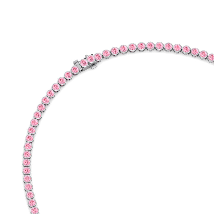 Bezel Set Fancy Pink Lab Grown Diamond Tennis Necklace 18K White Gold 3
