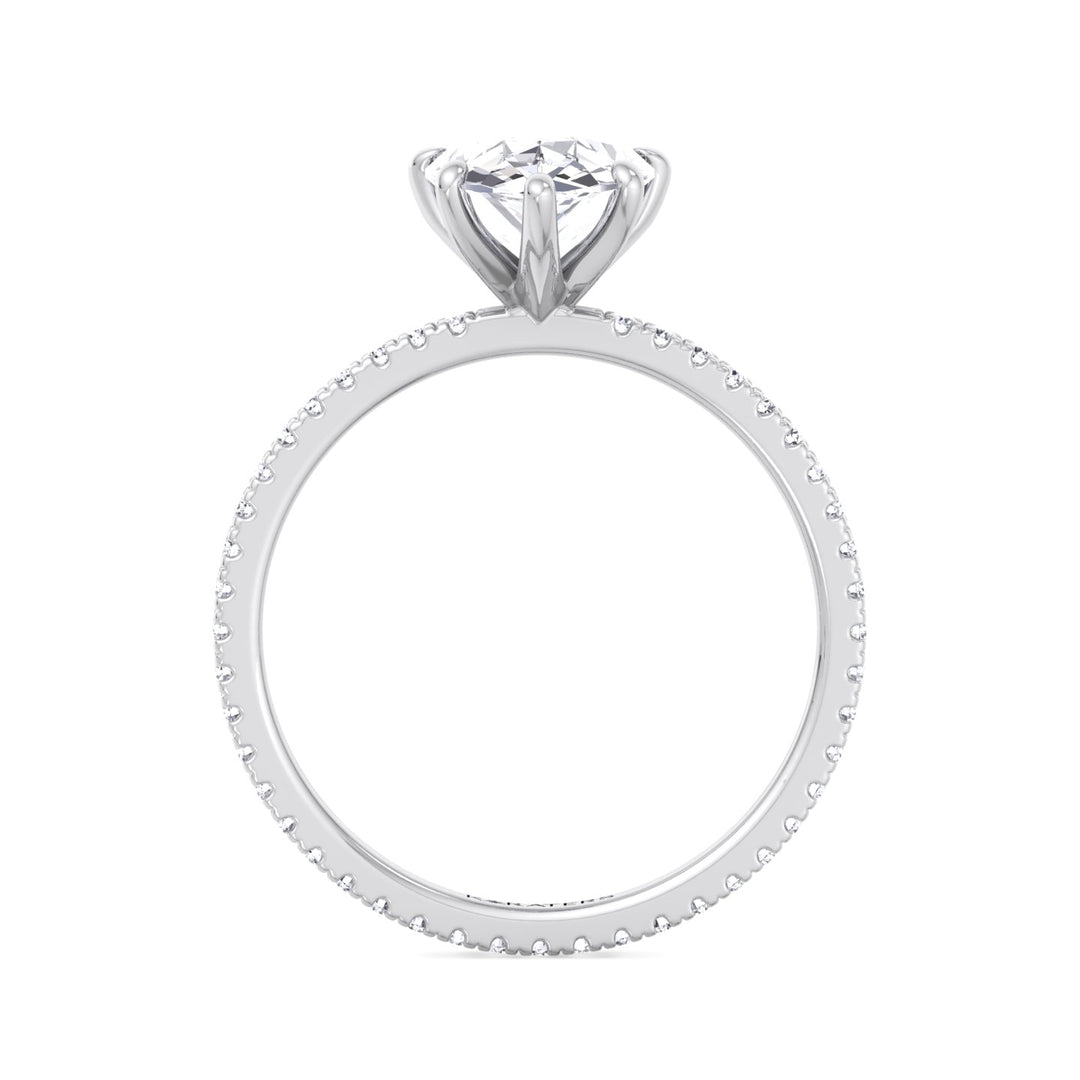 Pear Shape Lab Grown Diamond Engagement Ring with Round Side Stones