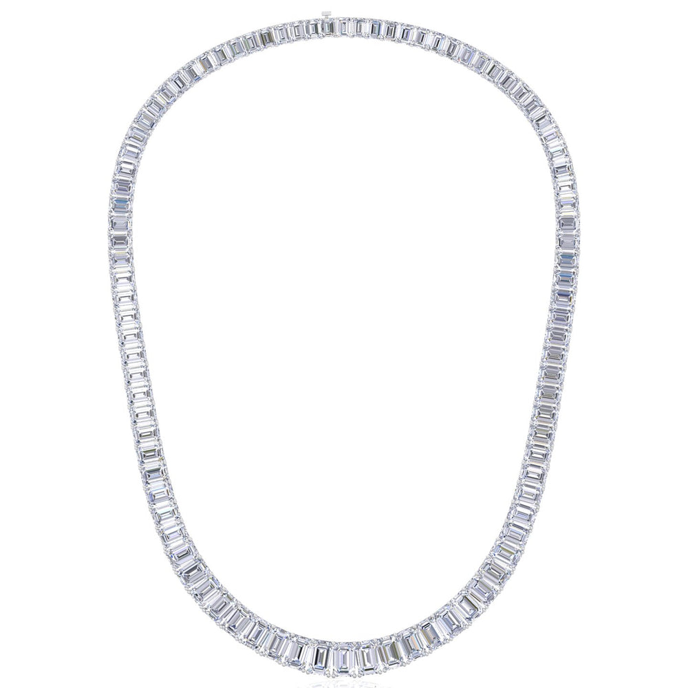 Emerald Shape Graduated Lab Grown Diamond Tennis Necklace White Gold 14K 18K