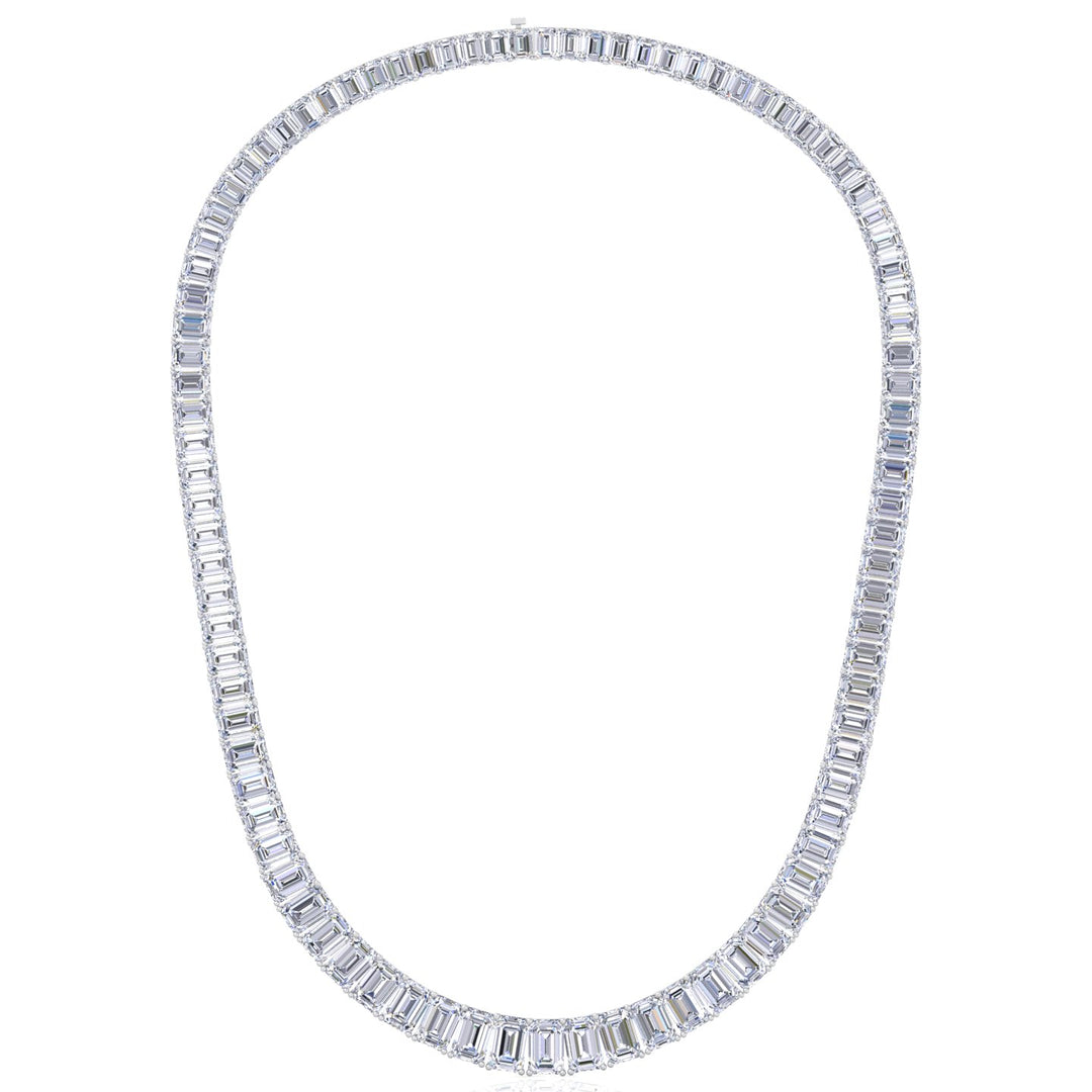 Emerald Shape Graduated Lab Grown Diamond Tennis Necklace White Gold 14K 18K