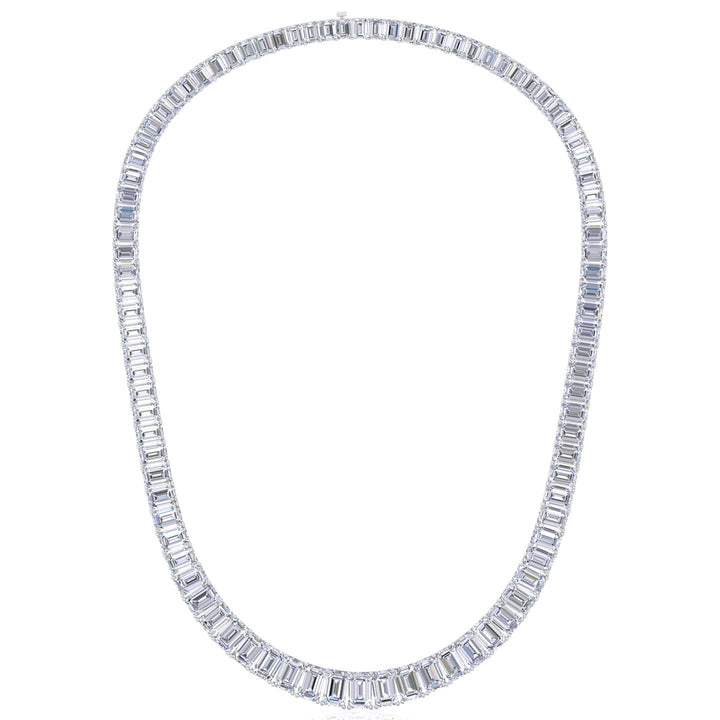 Emerald Shape Graduated Lab Grown Diamond Tennis Necklace White Gold 14K 18K