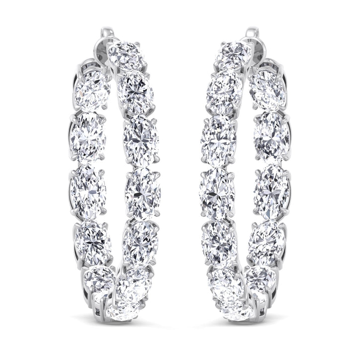 Oval-Cut Lab Grown Diamond Hoops- 14K-18K-Platinum-5CT- White Gold