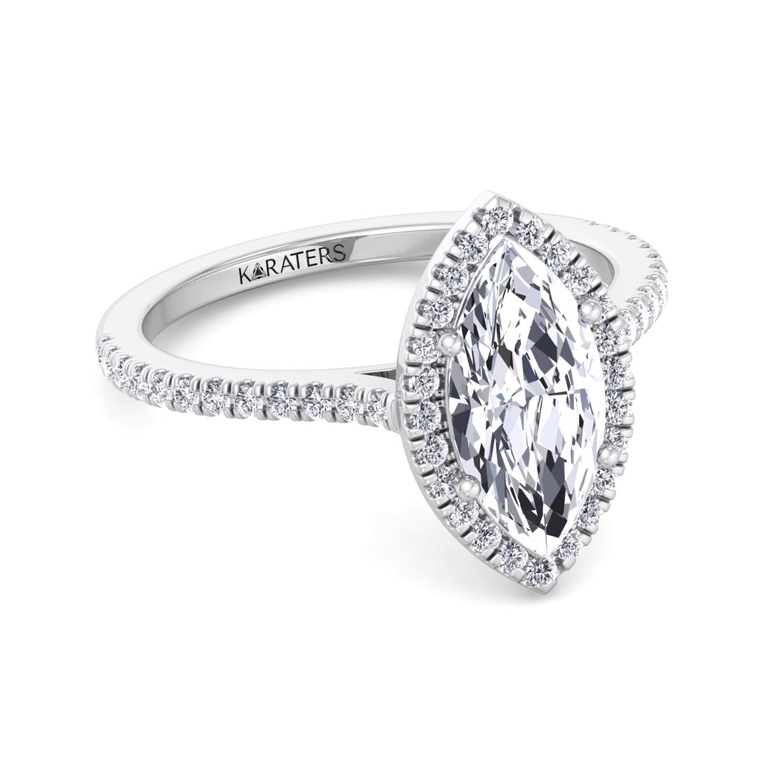 Aster - Marquise Cut Lab Grown Diamond Engagement Ring with SideStones & Halo