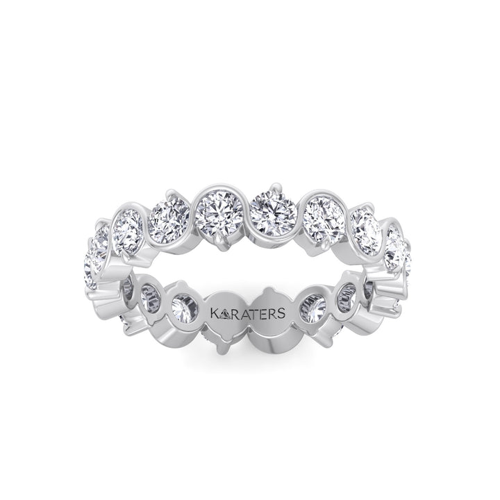 Round Shape Bezel Wave Lab Grown Diamond Eternity Band White Gold 14K 18K