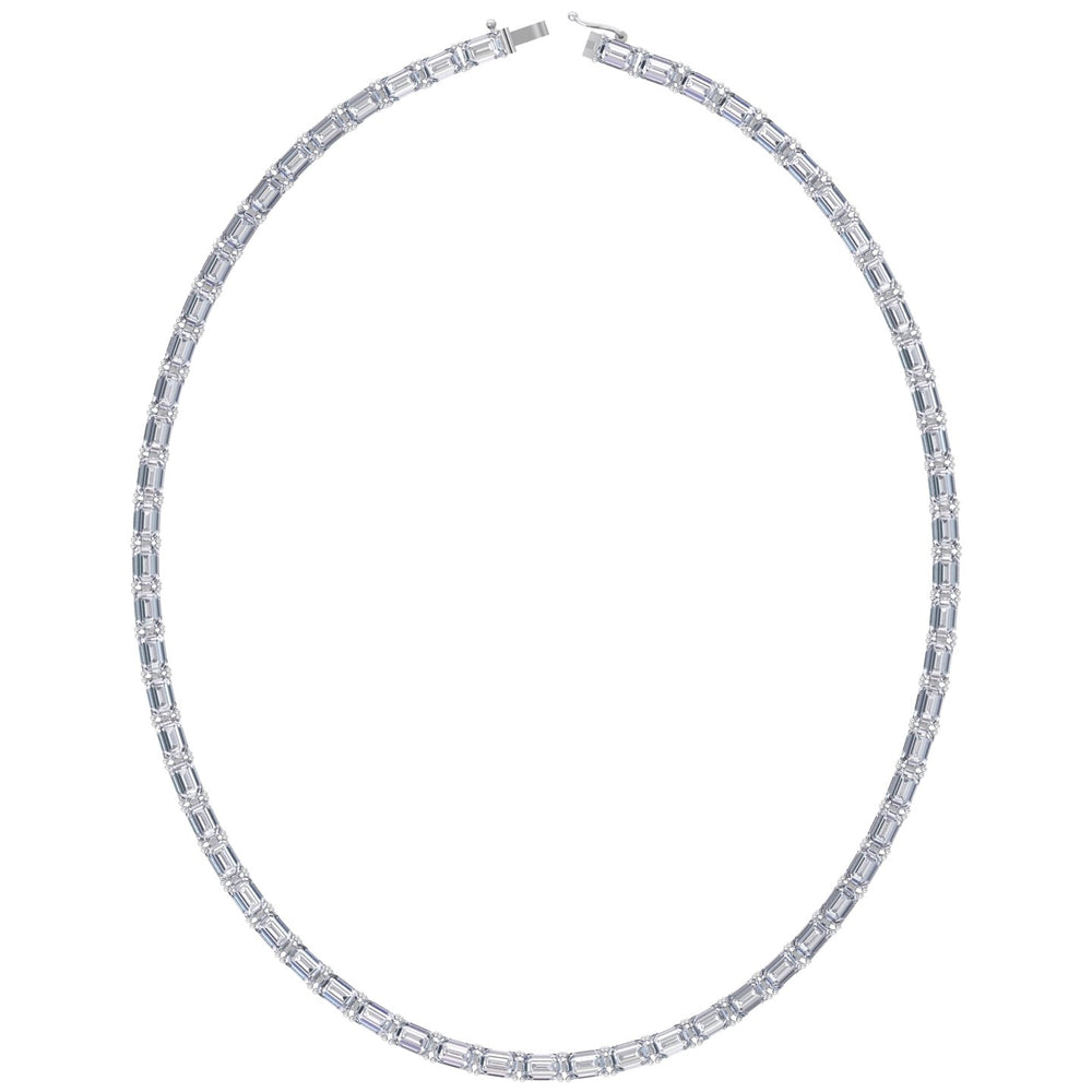 East-West Emerald Cut Lab Grown Diamond Tennis Necklace White Gold 14K 18K
