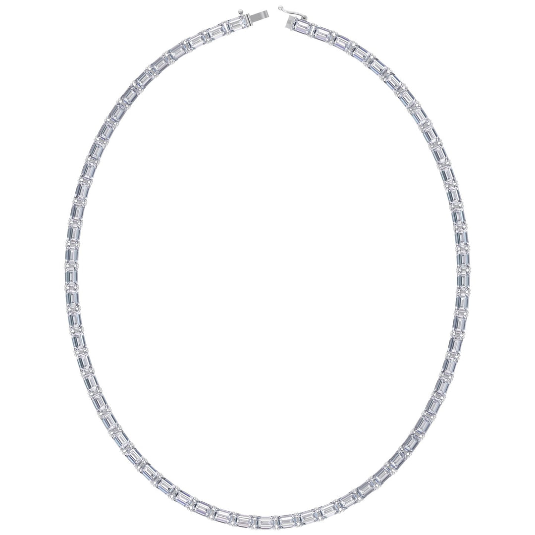 East-West Emerald Cut Lab Grown Diamond Tennis Necklace White Gold 14K 18K
