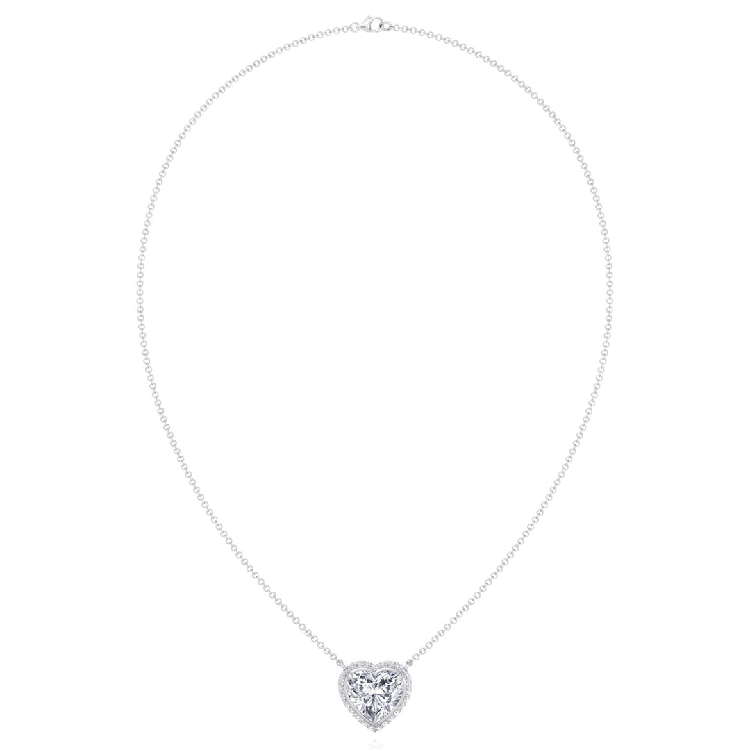 Invisible Halo Heart Shape Lab Grown Diamond Pendant White Gold 14K 18K