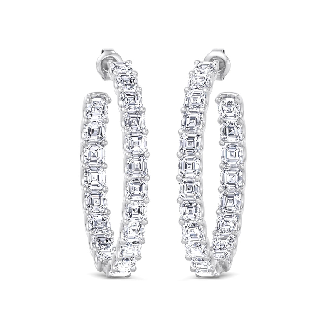 Inside Out Asscher Cut Lab Grown Diamond Hoop Earrings White Gold 14K 18K