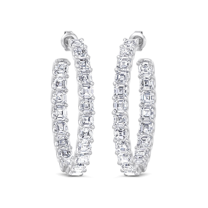 Inside Out Asscher Cut Lab Grown Diamond Hoop Earrings White Gold 14K 18K