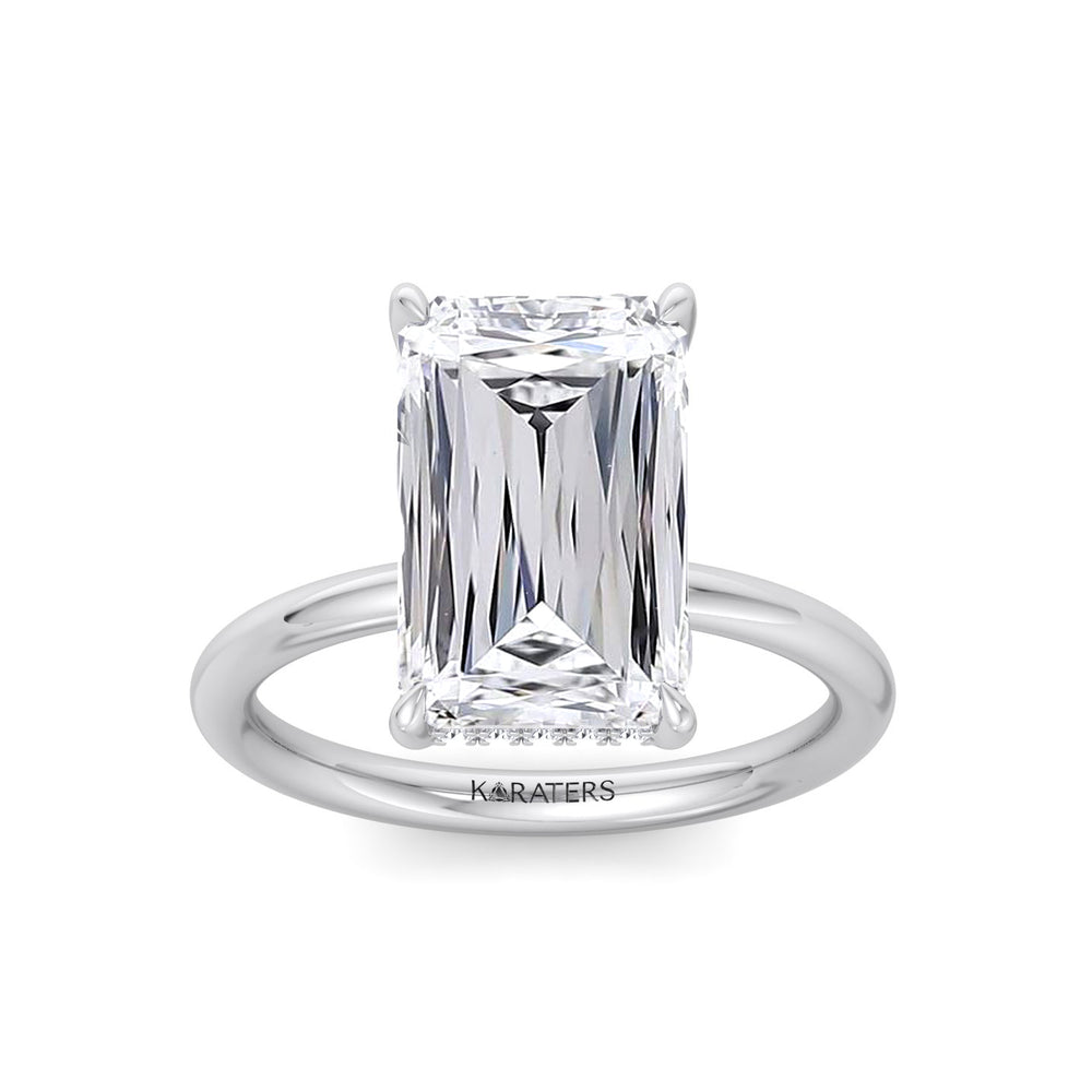 Ashoka Lab Grown Diamond Solitaire Engagement Ring (Criss Emerald Cut) White Gold 14K 18K