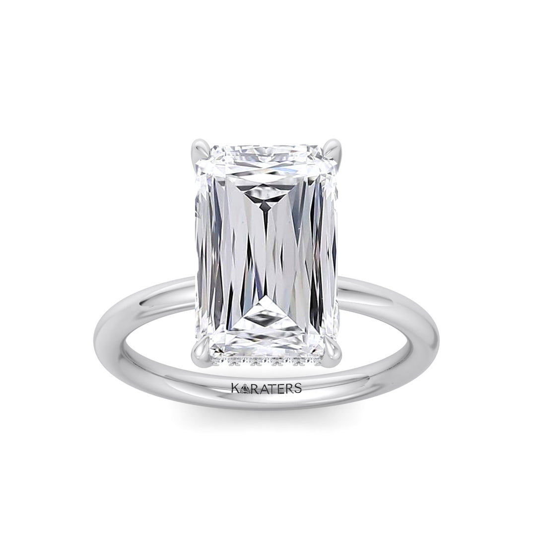Ashoka Lab Grown Diamond Solitaire Engagement Ring (Criss Emerald Cut) White Gold 14K 18K