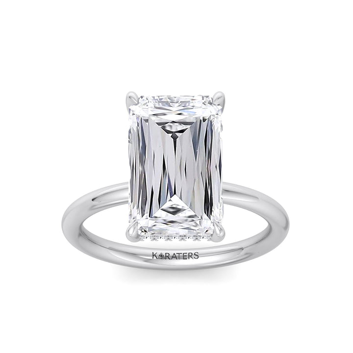 Ashoka Lab Grown Diamond Solitaire Engagement Ring (Criss Emerald Cut) White Gold 14K 18K