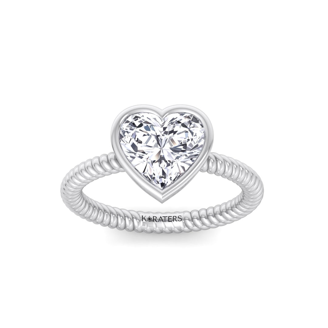 Heart Shape Twisted Rope Band Lab  Diamond Ring WG 3