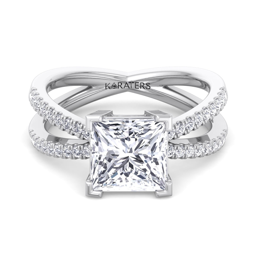 Princess Cut Lab Grown Diamond Engagement Ring with Criss Cross Pave Band