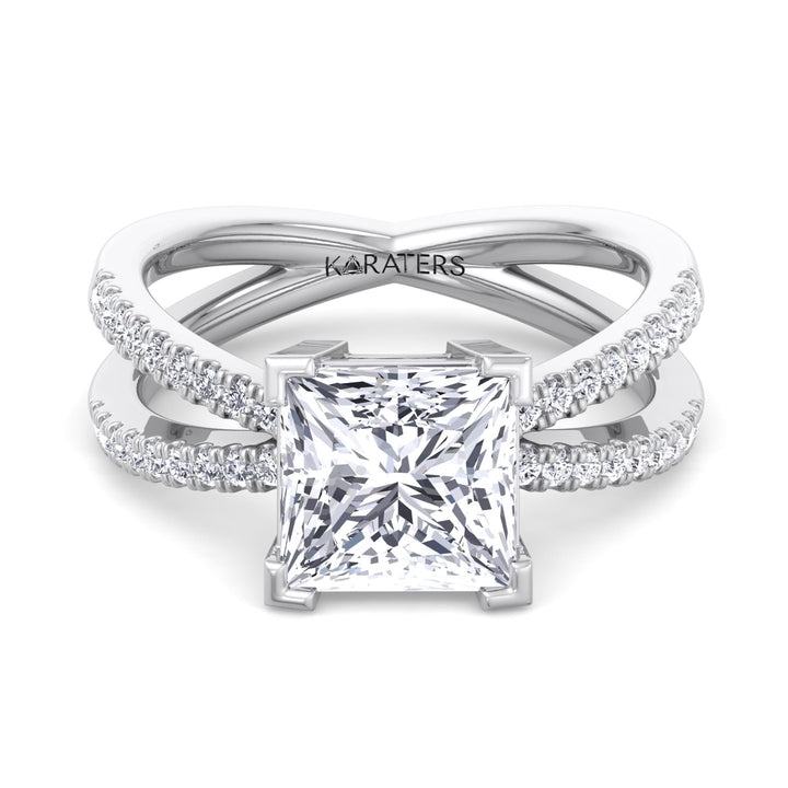 Princess Cut Lab Grown Diamond Engagement Ring with Criss Cross Pave Band