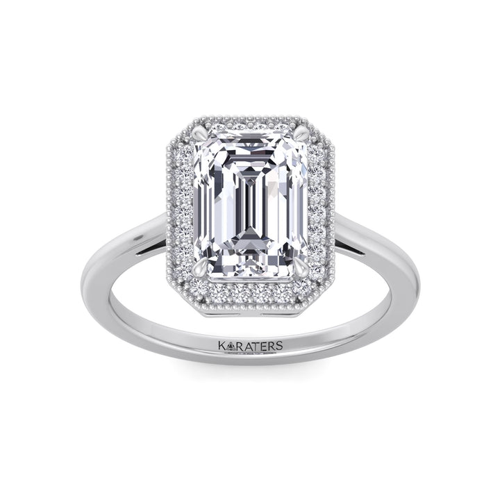 Vintage Emerald Cut Halo Lab-Grown Diamond Engagement Ring