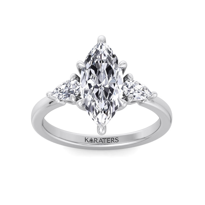 Marquise Shape Lab-Grown Diamond Engagement Ring with Pear Sidestones