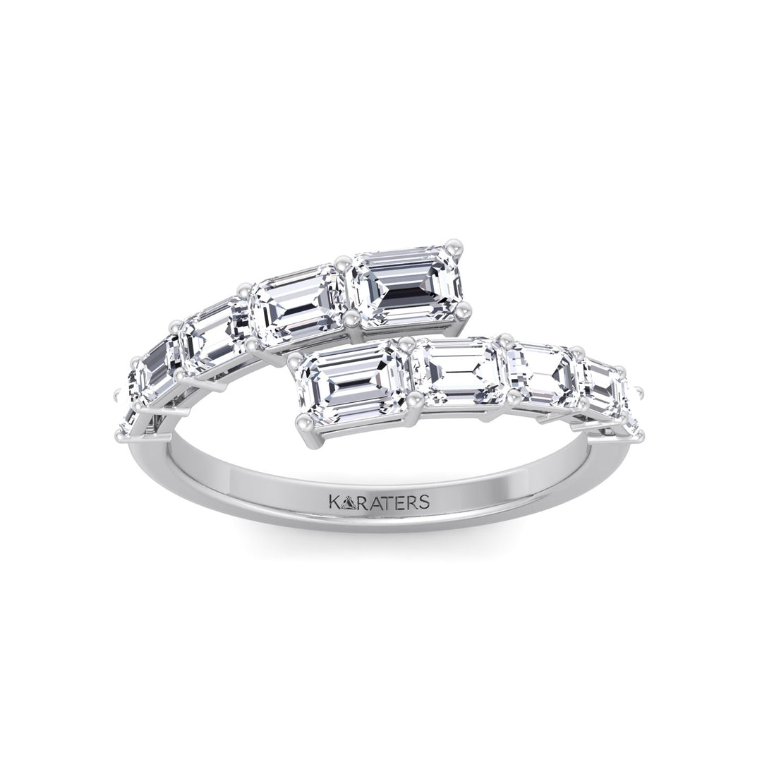 Graduated Emerald Shape Lab Grown Diamond Wrap Ring White Gold 14K 18K