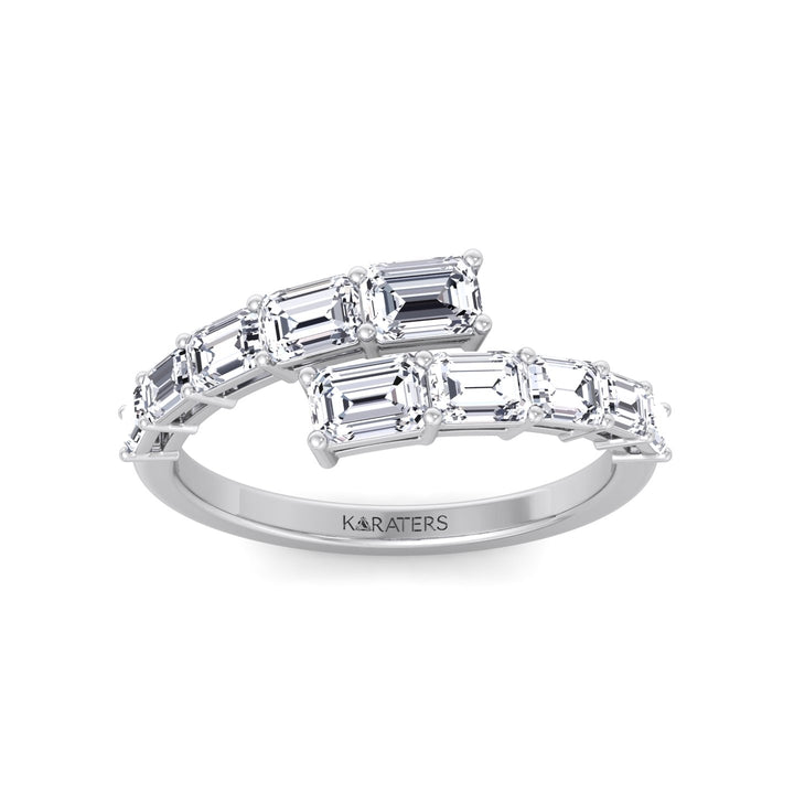 Graduated Emerald Shape Lab Grown Diamond Wrap Ring White Gold 14K 18K