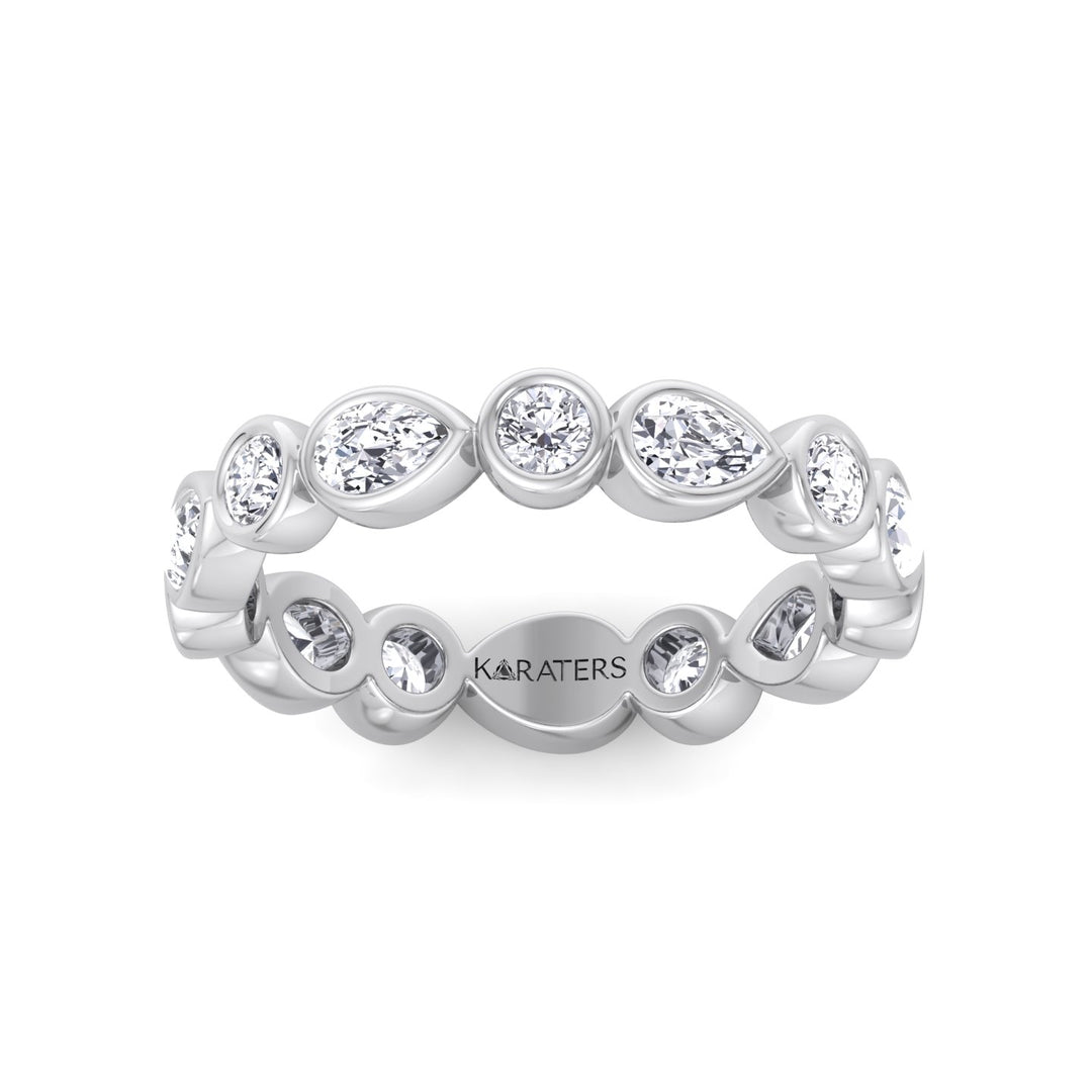 Bezel Set Round and Pear Shape Lab Grown Diamond Eternity Band White Gold 14K 18K