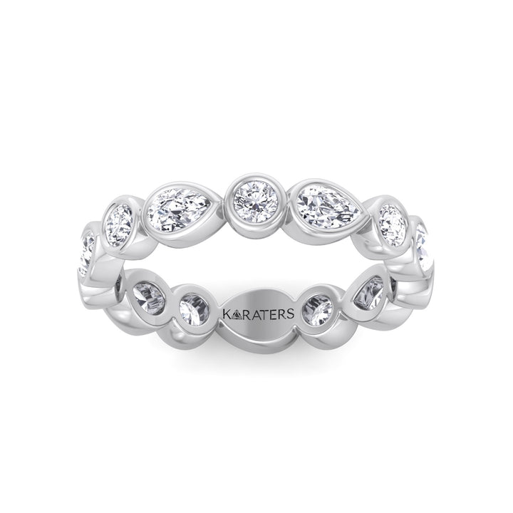 Bezel Set Round and Pear Shape Lab Grown Diamond Eternity Band White Gold 14K 18K