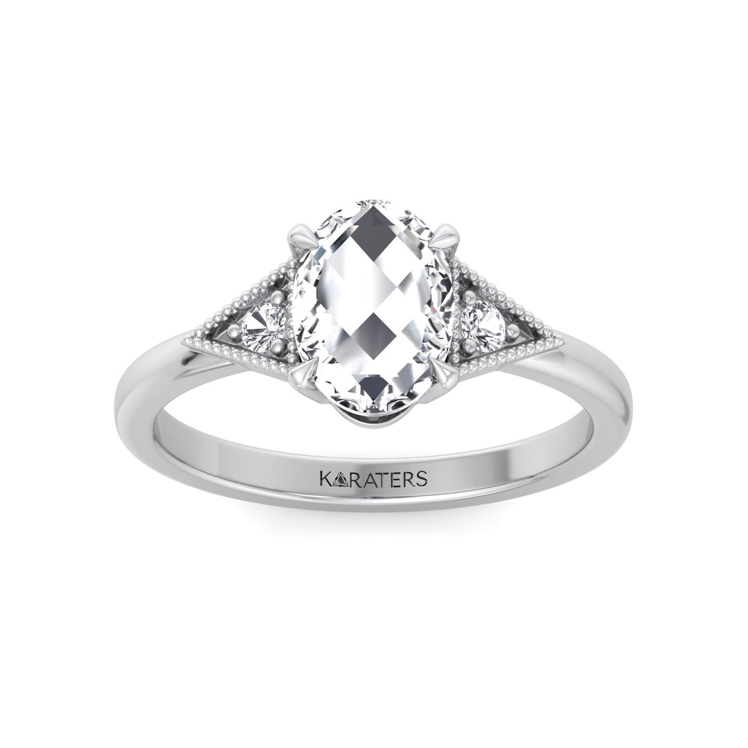 Vintage Style Oval Shape Rose-Cut Lab Grown Diamond Engagement Ring White Gold 14K 18K