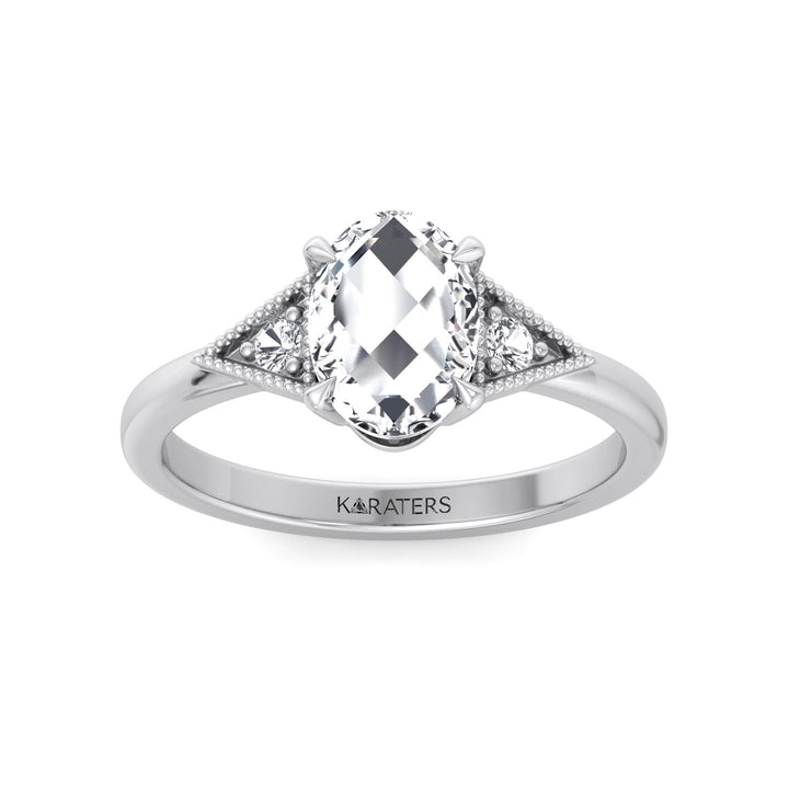Vintage Style Oval Shape Rose-Cut Lab Grown Diamond Engagement Ring White Gold 14K 18K