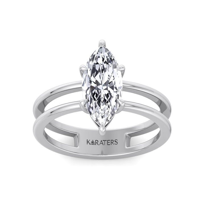 WG Marquise Cut Lab Grown Diamond with Double Band Ring top view