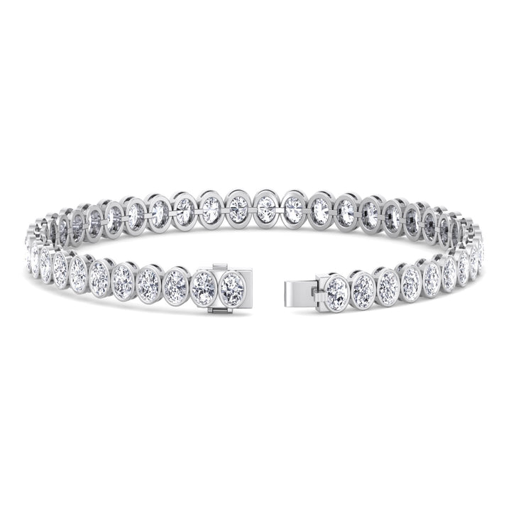 Oval Shape Bezel Set Lab Grown Diamond Tennis Bracelet 18K Solid Gold