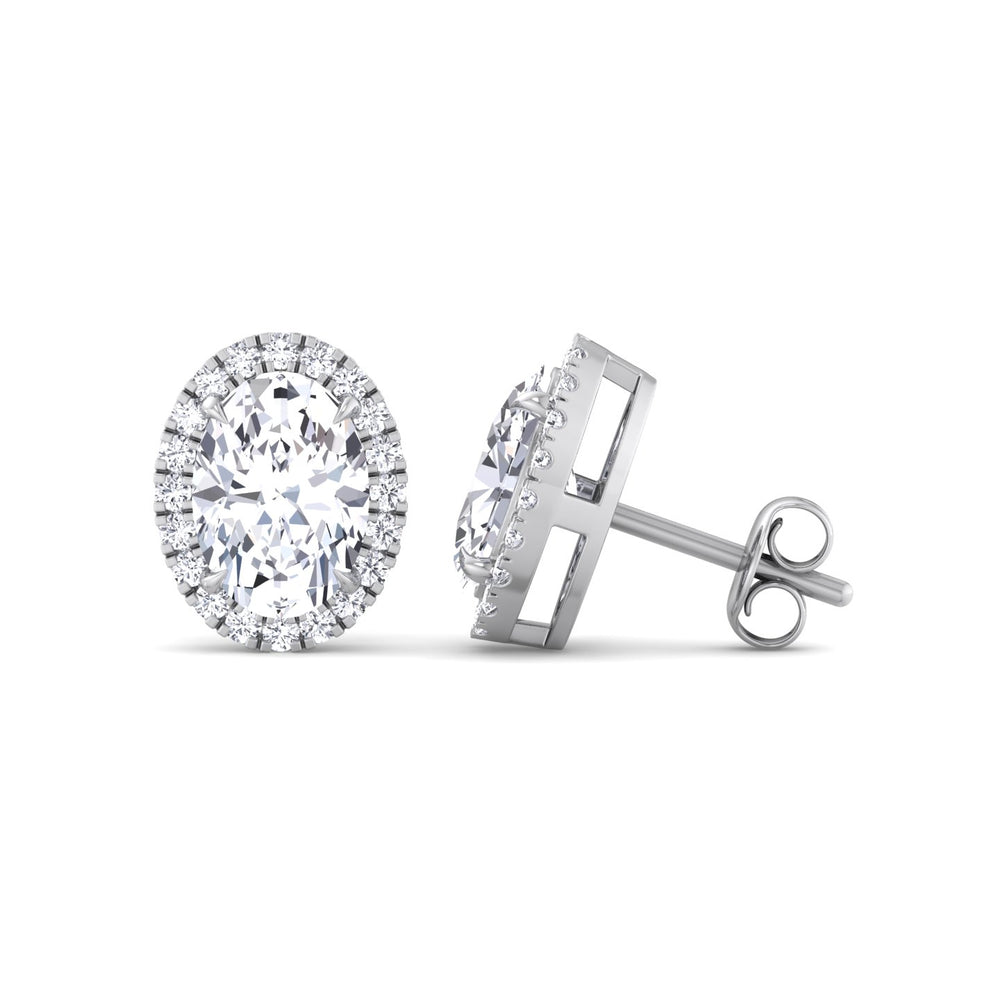 Oval Shape Lab Grown Diamond Halo Studs White Gold