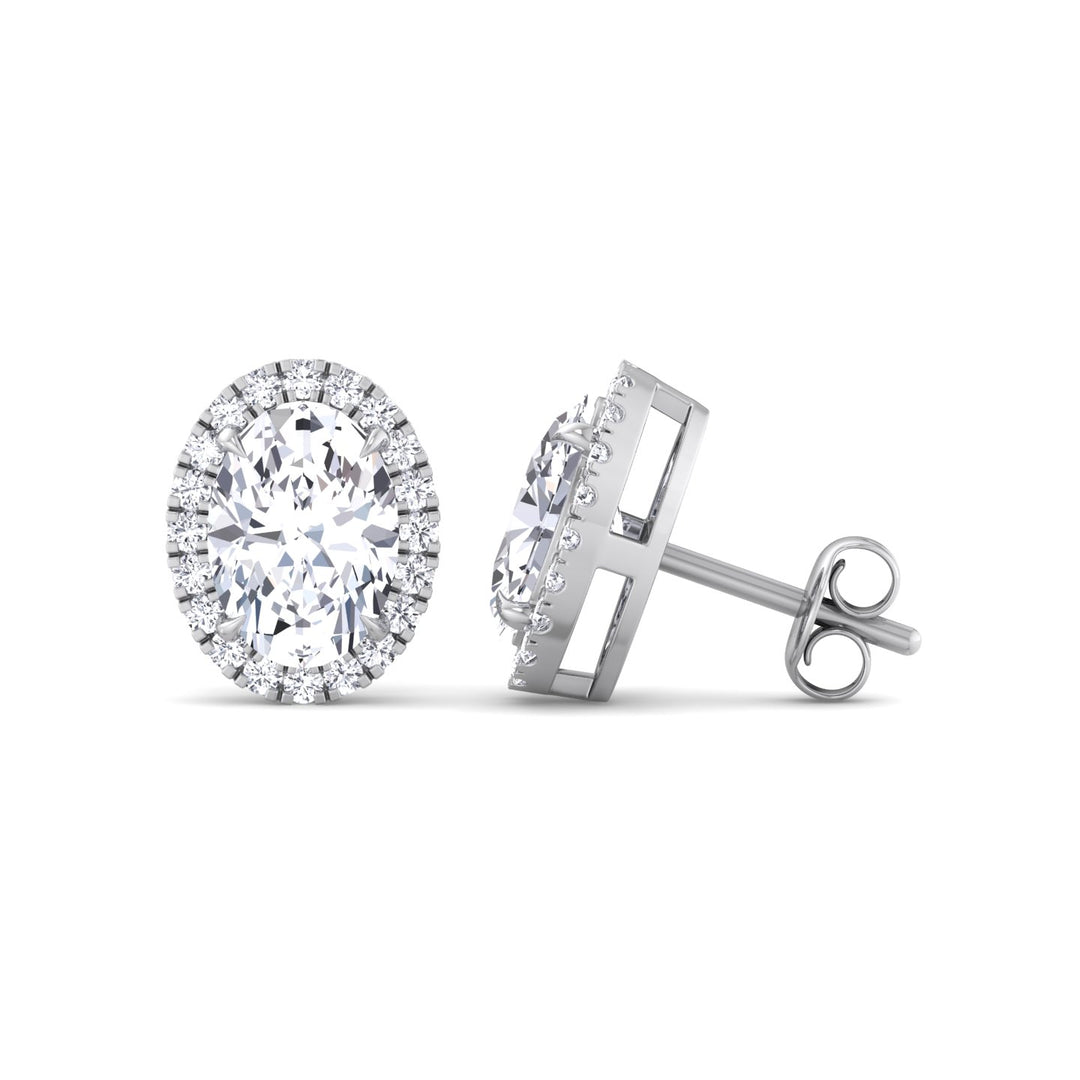 Oval Shape Lab Grown Diamond Halo Studs White Gold