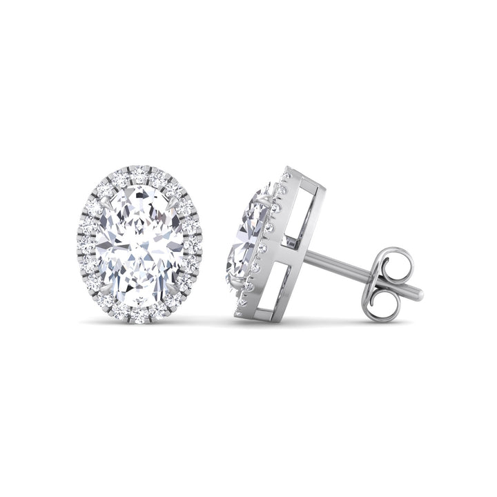 Oval Shape Lab Grown Diamond Halo Studs White Gold