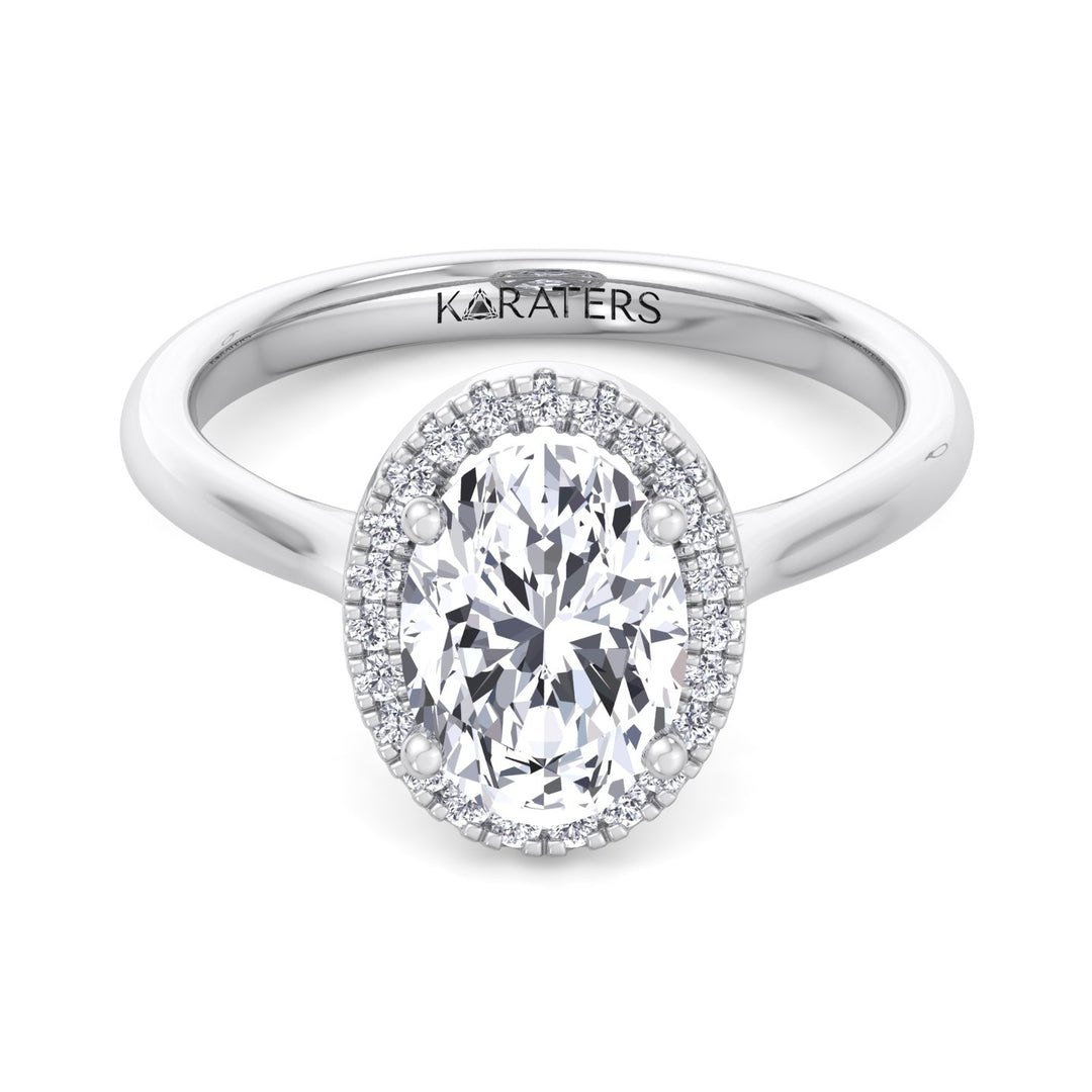 Halo Oval Cut Lab Grown Diamond Engagement Ring with Solitaire Plain Band