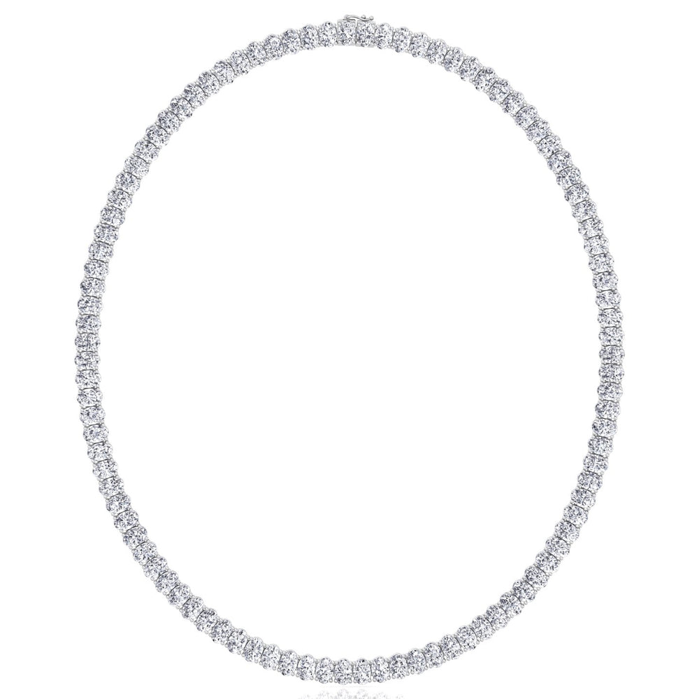Oval Shape Lab Grown Diamond Tennis Necklace White Gold 14K 18K