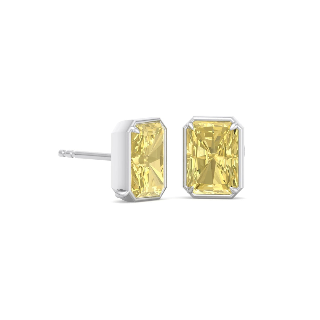 Fancy Yellow Radiant Cut Lab Grown Diamond Studs White Gold 14K