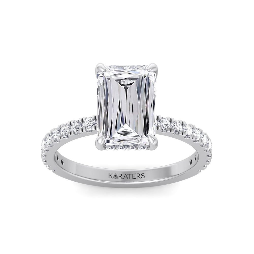 Ashoka Lab Grown Diamond Engagement Ring with Pavé Band White Gold 14K 18K