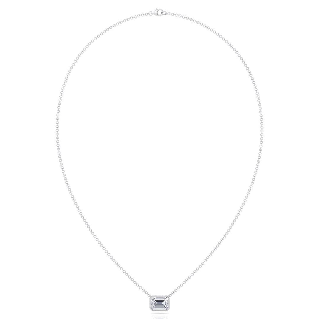 Emerald Shape Bezel Set Lab Grown Diamond Pendant White Gold 14K 18K