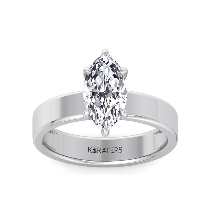 Marquise Shape Lab Grown Diamond Engagement Ring with Wide Band White Gold 14K 18K