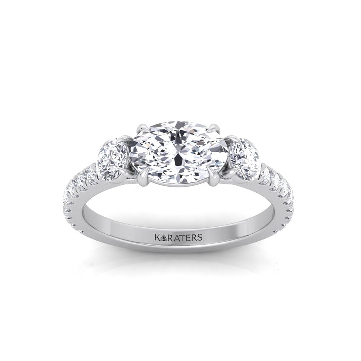 East West Oval Lab-Grown Diamond Engagement Ring with Round Sidestones White Gold 14K 18K